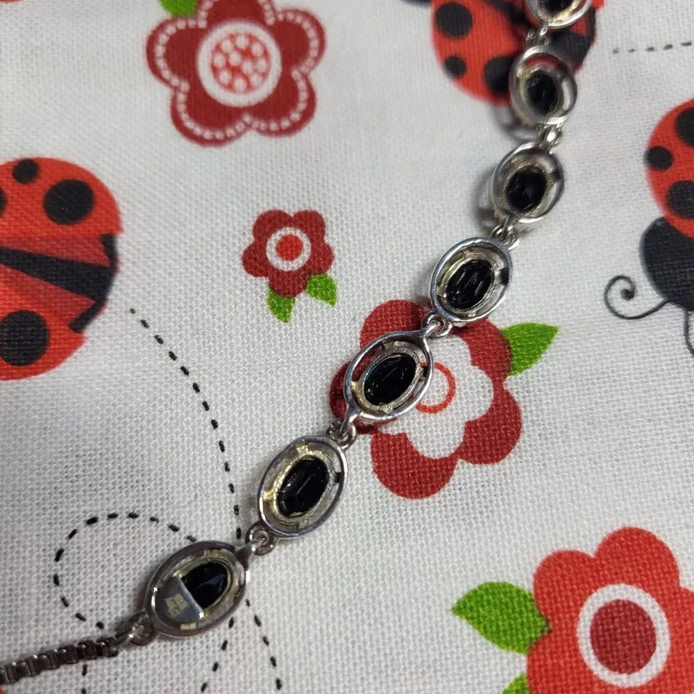 Natural Thai Black Spinel Sterling Silver Bolo Bracelet